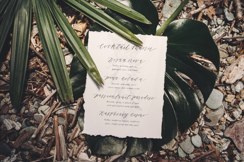Beautiful wedding stationary by Michaela McBride Calligraphy for lake side wedding editorial in Queenstown New Zealand