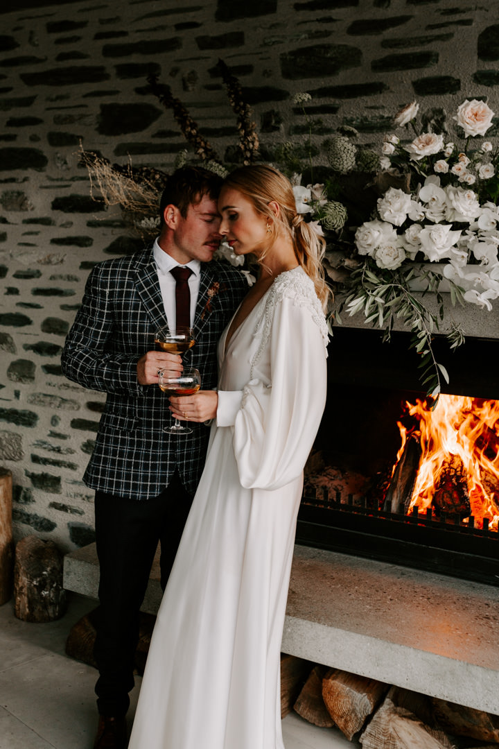 Airbnb with fireplace in Queenstown at Jacks Retreat Elopement Wedding in Queenstown, New Zealand by Dawn Thomson Photography
