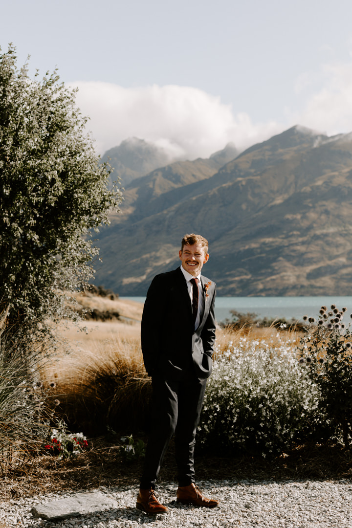 Groom at Jacks Retreat Elopement Wedding in Queenstown, New Zealand by Dawn Thomson Photography