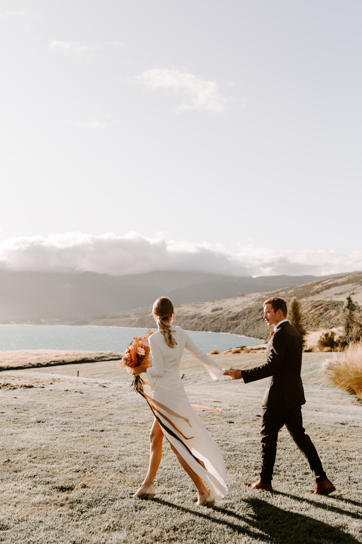 Karen Walker Ritual Gown at Jacks Retreat Elopement Wedding in Queenstown, New Zealand by Dawn Thomson Photography