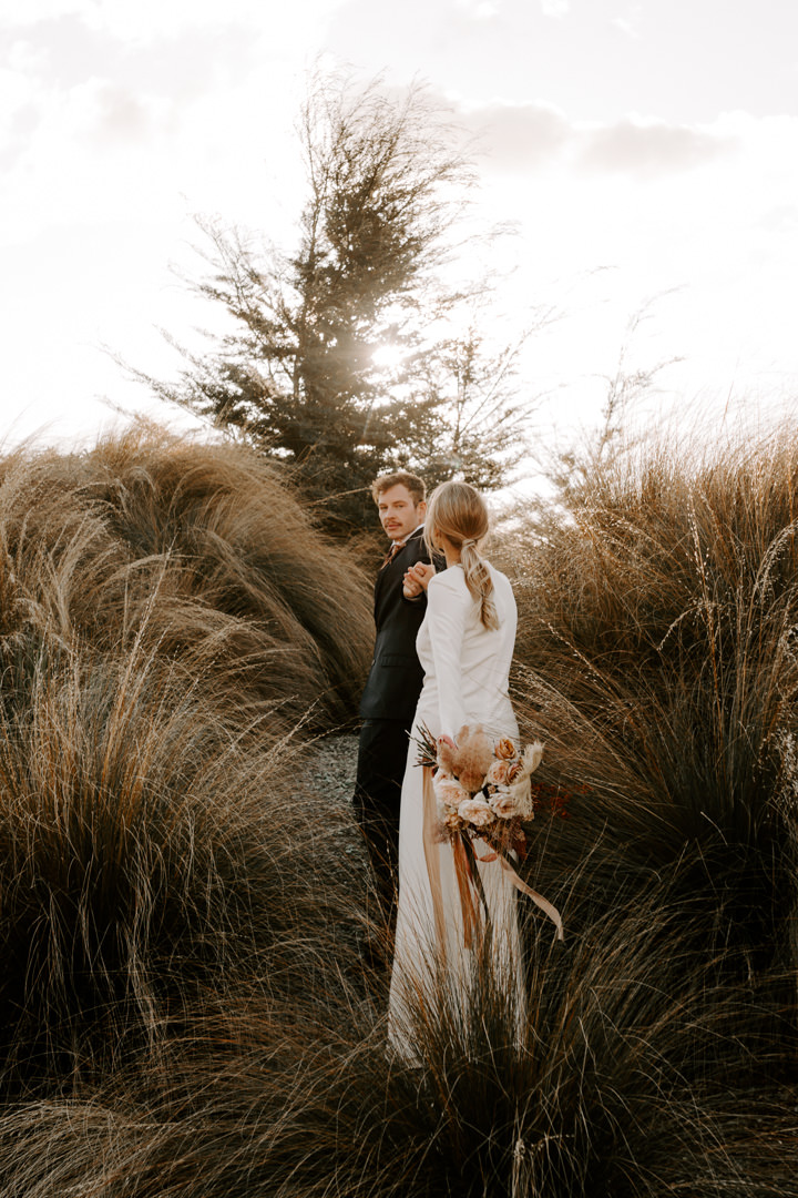 Golden hour at at Jacks Retreat Elopement Wedding in Queenstown, New Zealand by Dawn Thomson Photography