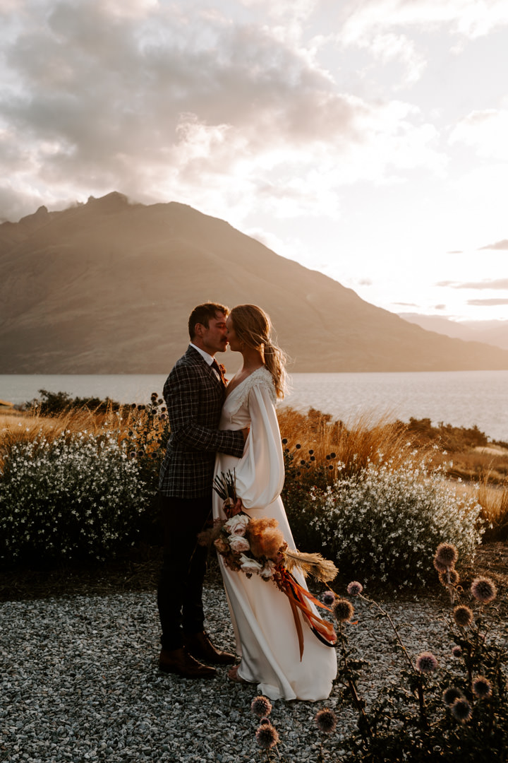 Brooke Tyson wedding dress designer in New Zealand at Jacks Retreat Elopement Wedding in Queenstown, New Zealand by Dawn Thomson Photography